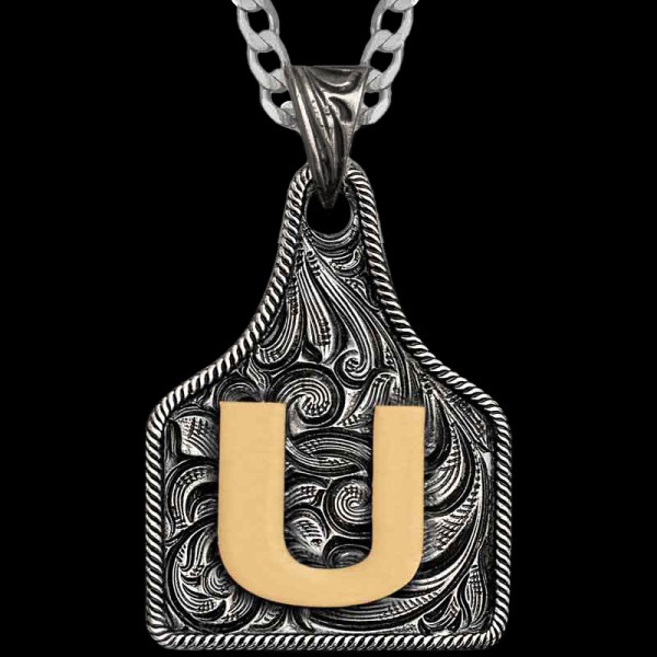 Texas Size Initial Cow Tag Necklace